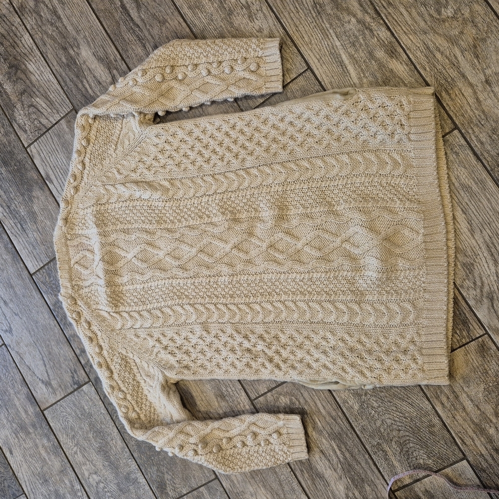 NEXT Cream Wool Blend Cable Knit Bobble Sweater Tunic Dress Large Cottagecore - Picture 8 of 9